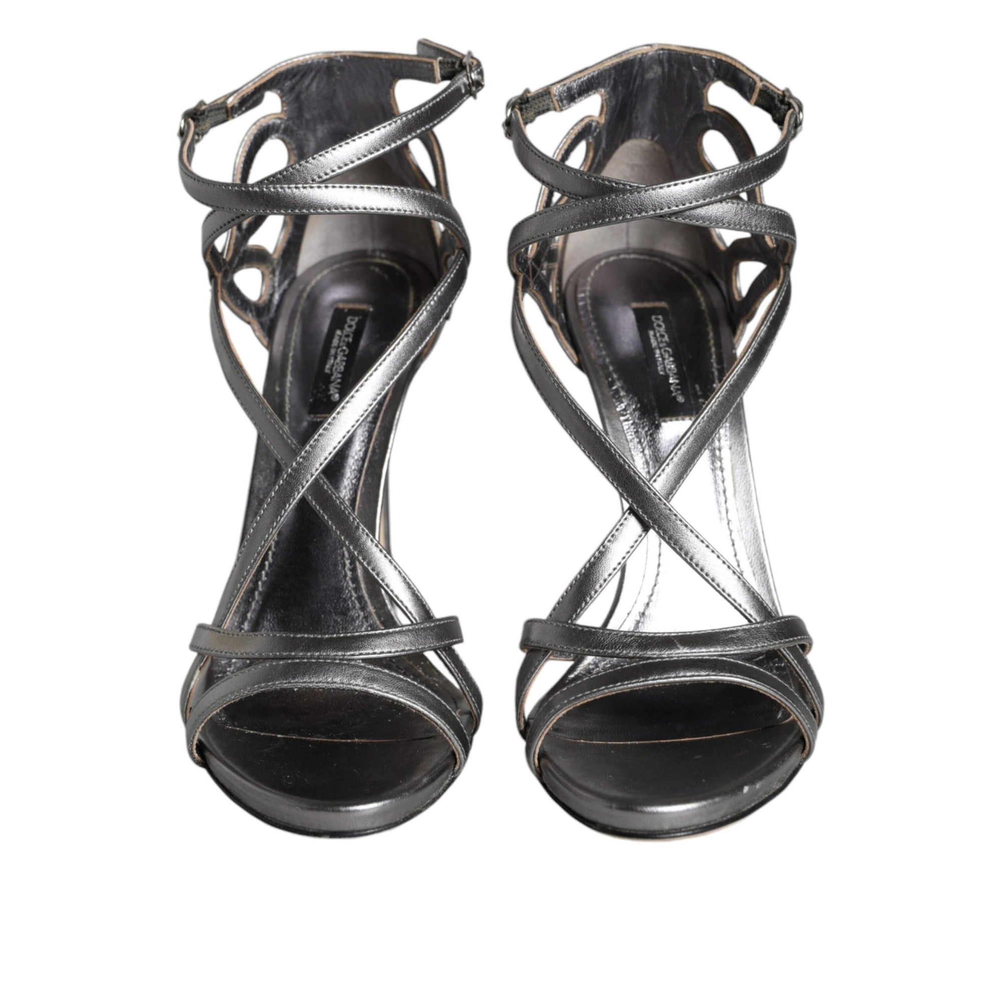 Dolce & Gabbana Silver Keira Leather Heels Sandals Shoes