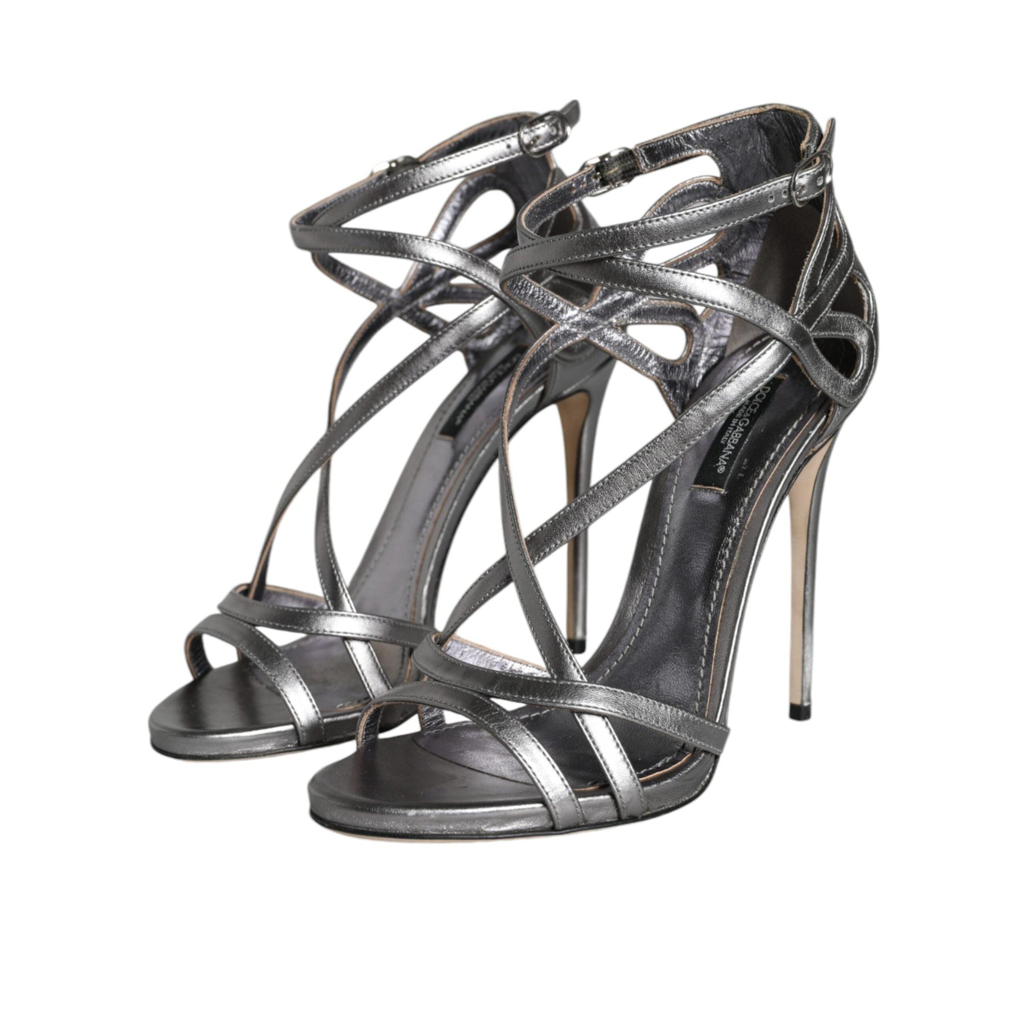 Dolce & Gabbana Silver Keira Leather Heels Sandals Shoes