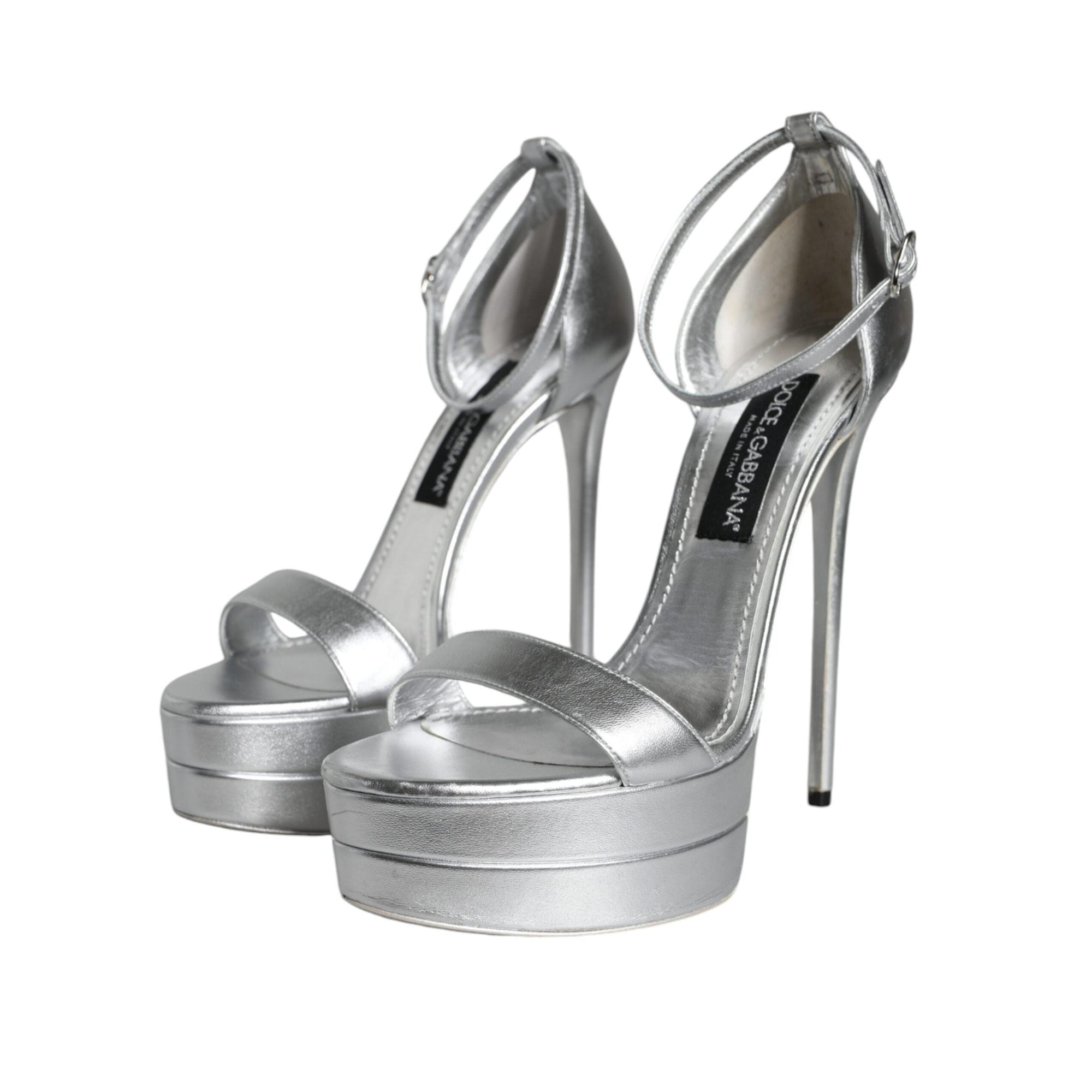 Dolce & Gabbana Silver Leather Platform Keira Sandals Shoes