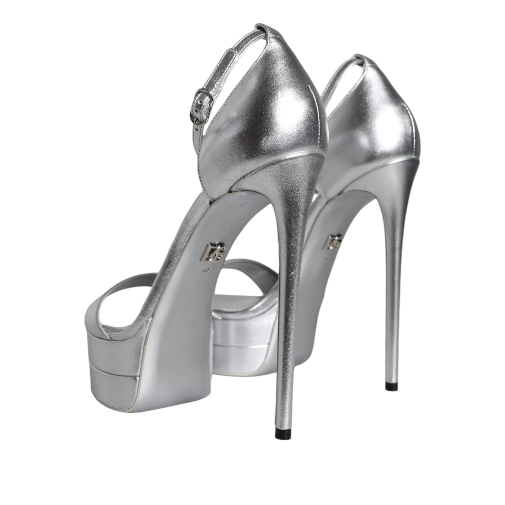 Dolce & Gabbana Silver Leather Platform Keira Sandals Shoes