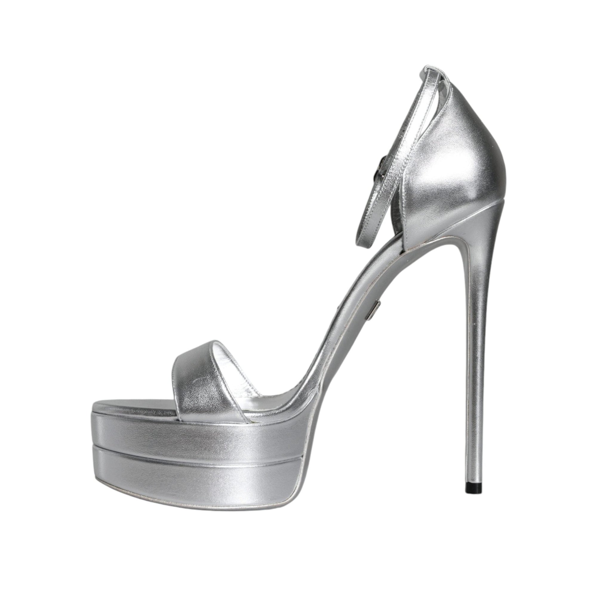 Dolce & Gabbana Silver Leather Platform Keira Sandals Shoes