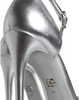 Dolce & Gabbana Silver Leather Platform Keira Sandals Shoes