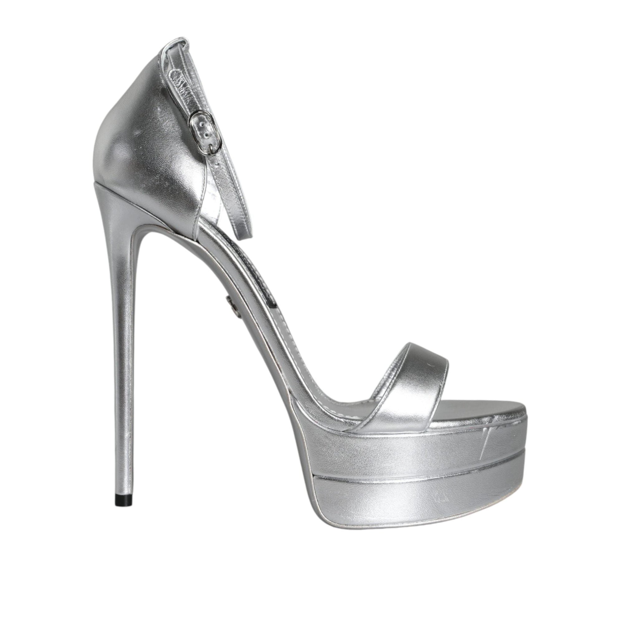 Dolce & Gabbana Silver Leather Platform Keira Sandals Shoes