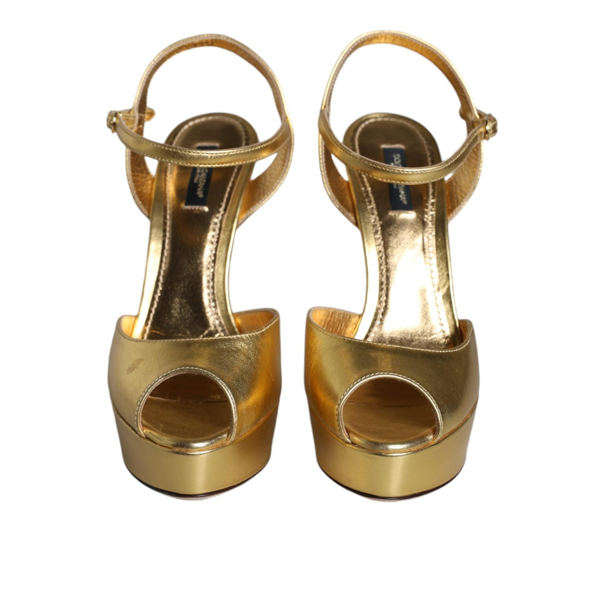 Dolce & Gabbana Gold Bette Leather Heels Sandals Shoes