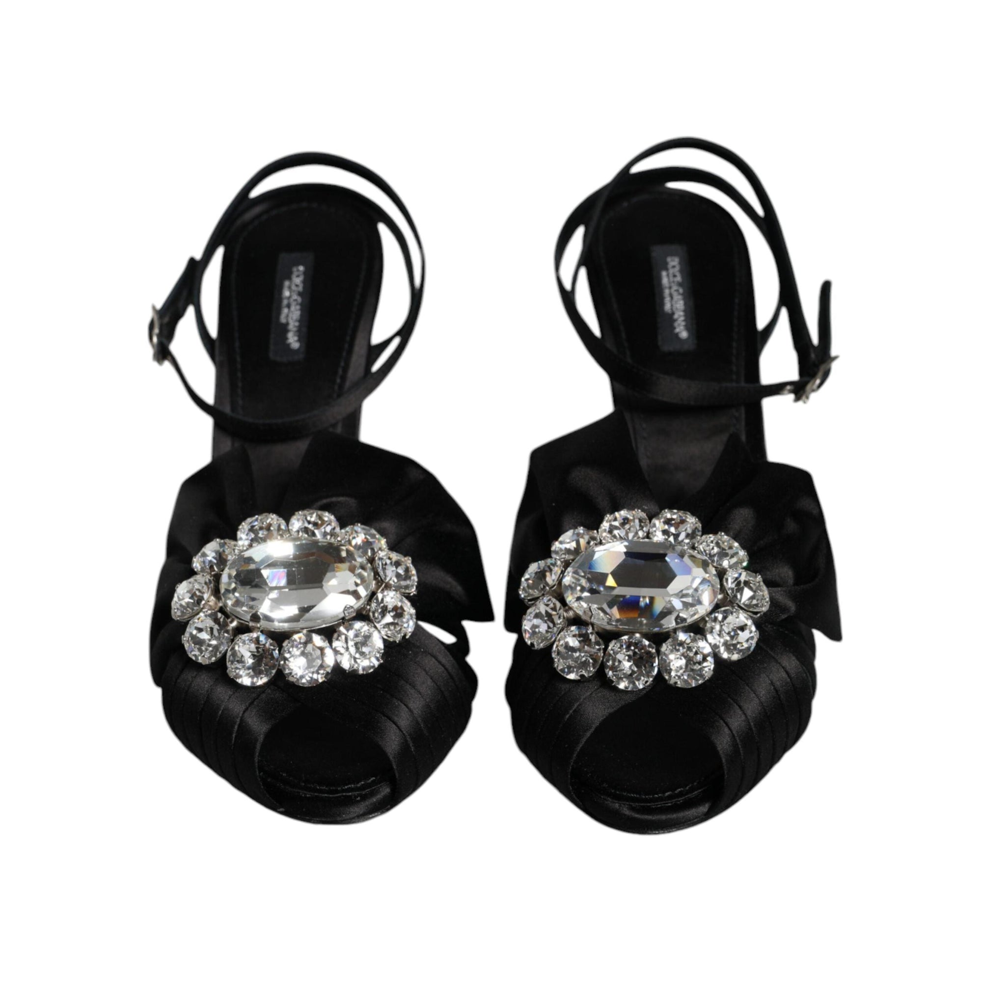 Dolce & Gabbana Black Crystal Ankle Strap Sandals Shoes