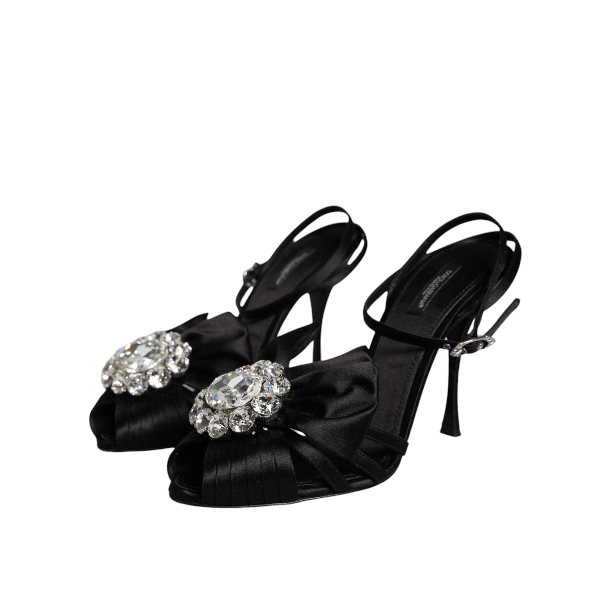 Dolce & Gabbana Black Crystal Ankle Strap Sandals Shoes