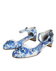 Dolce & Gabbana White Blue Majolica Print Ankle Strap Sandals Shoes