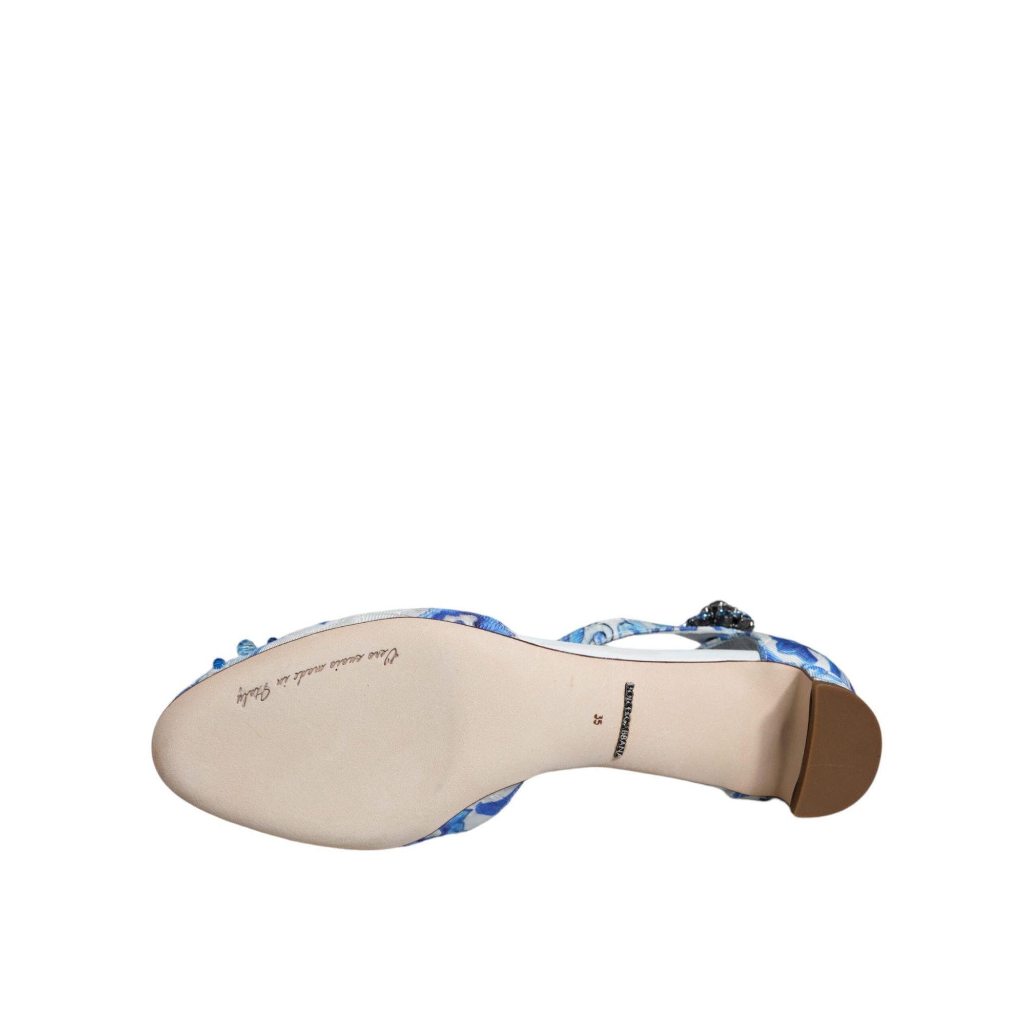Dolce & Gabbana White Blue Majolica Print Ankle Strap Sandals Shoes