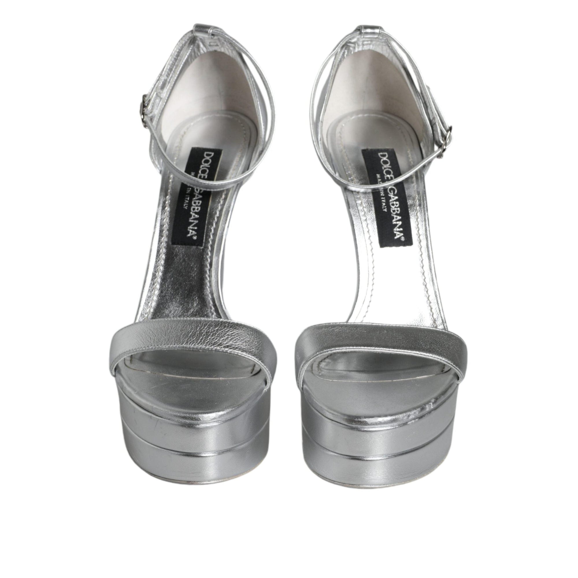 Dolce & Gabbana Silver KEIRA Heels Ankle Strap Sandals Shoes