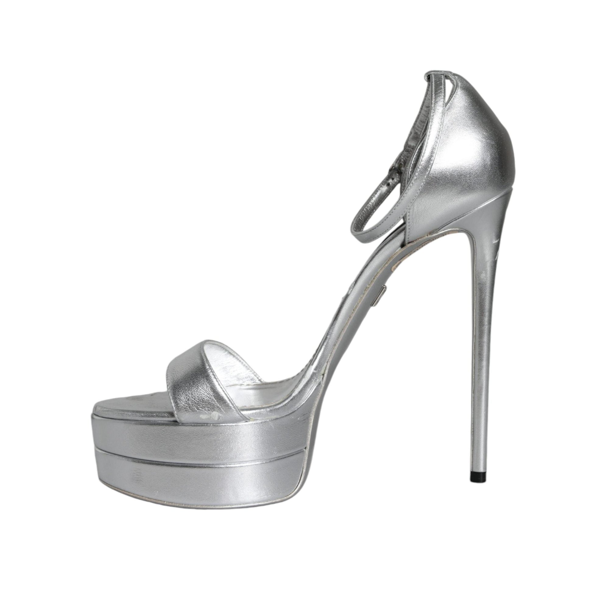 Dolce & Gabbana Silver KEIRA Heels Ankle Strap Sandals Shoes