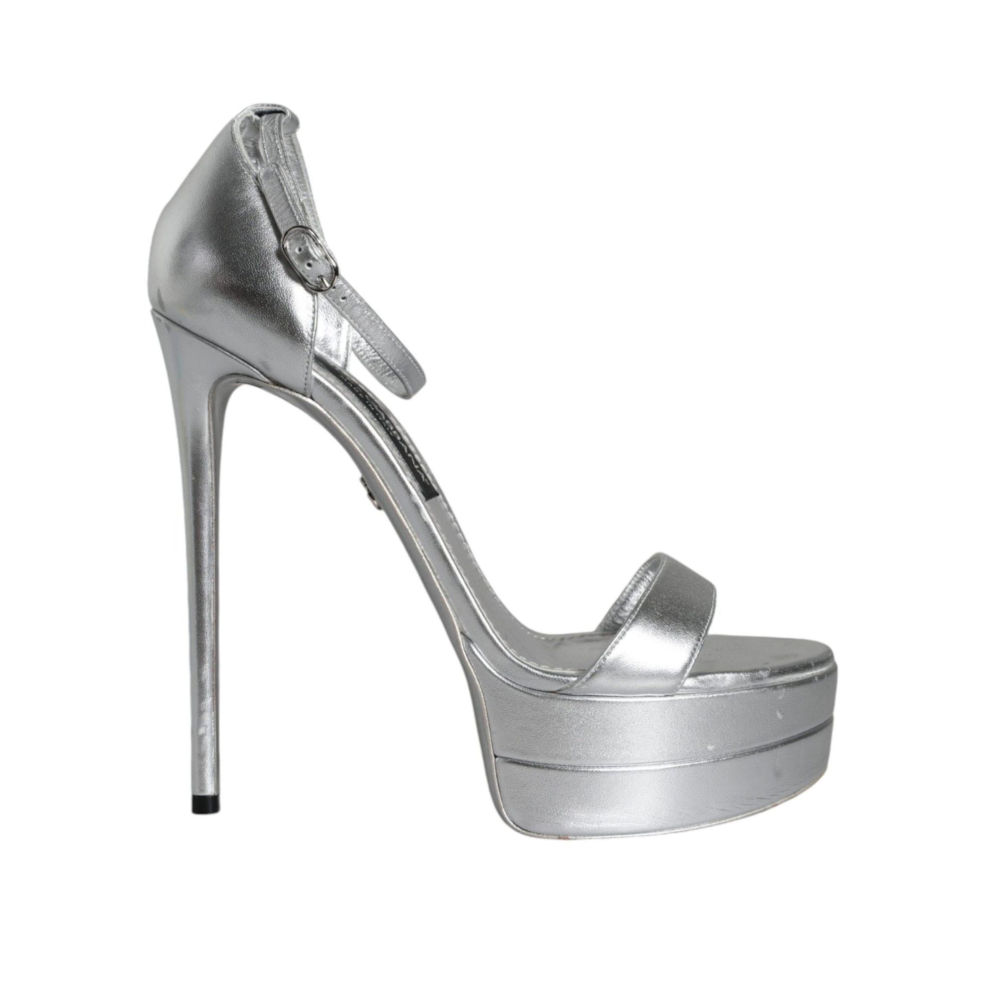 Dolce & Gabbana Silver KEIRA Heels Ankle Strap Sandals Shoes