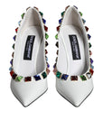 Dolce & Gabbana White Crystals Leather High Heels Pumps Shoes