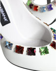 Dolce & Gabbana White Crystals Leather High Heels Pumps Shoes