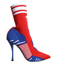 Dolce & Gabbana Red Blue Stretch Sock Style Ankle Boots Logo Shoes