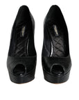 Dolce & Gabbana Black Leather Platform Heels Pumps Shoes