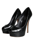 Dolce & Gabbana Black Leather Platform Heels Pumps Shoes