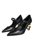 Dolce & Gabbana Black Leather Logo Heels Mary Janes Pumps Shoes