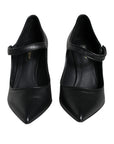 Dolce & Gabbana Black Leather Logo Heels Mary Janes Pumps Shoes