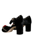 Dolce & Gabbana Black Velvet Roses Ankle Strap Pumps Shoes