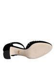 Dolce & Gabbana Black Velvet Roses Ankle Strap Pumps Shoes