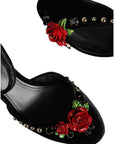 Dolce & Gabbana Black Velvet Roses Ankle Strap Pumps Shoes
