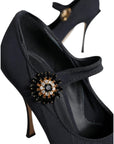 Dolce & Gabbana Black Mary Jane Jersey Crystal Pumps Shoes