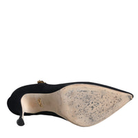 Dolce & Gabbana Black Mary Jane Jersey Crystal Pumps Shoes
