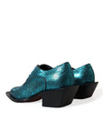 Dolce & Gabbana Blue Leather Derby Block Heels Dress Shoes