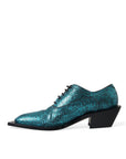 Dolce & Gabbana Blue Leather Derby Block Heels Dress Shoes