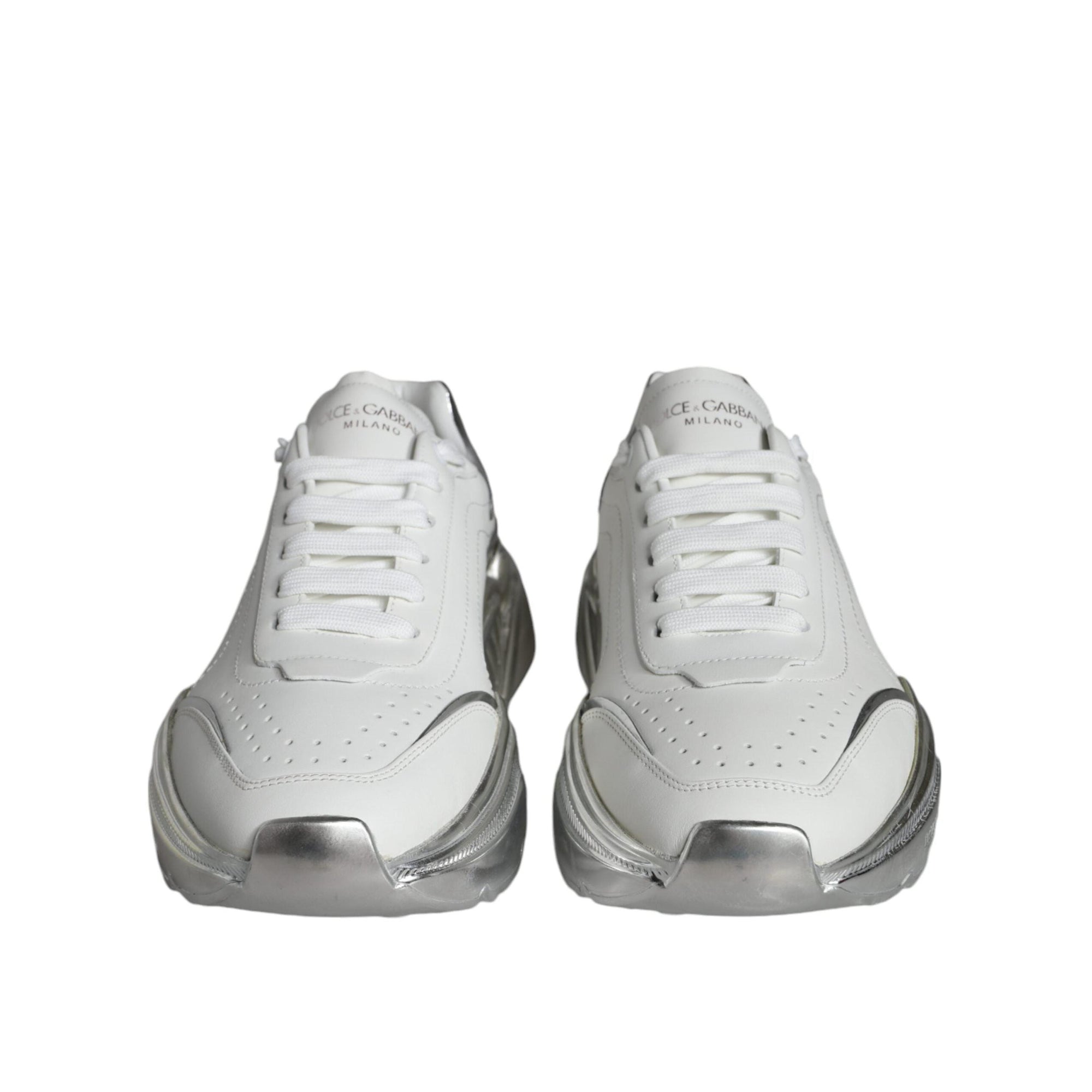 Dolce & Gabbana White Silver Daymaster Leather Sneakers Shoes