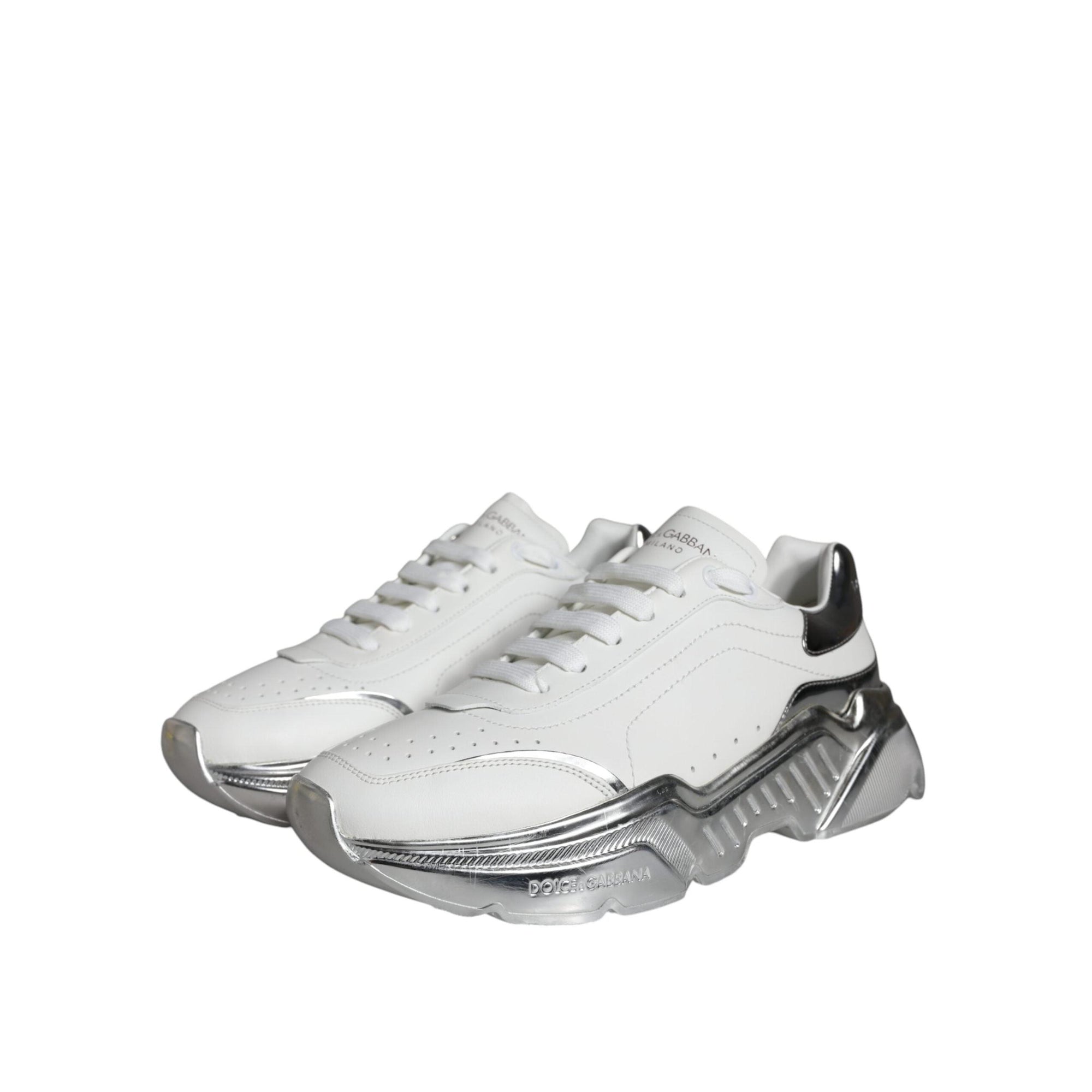 Dolce & Gabbana White Silver Daymaster Leather Sneakers Shoes