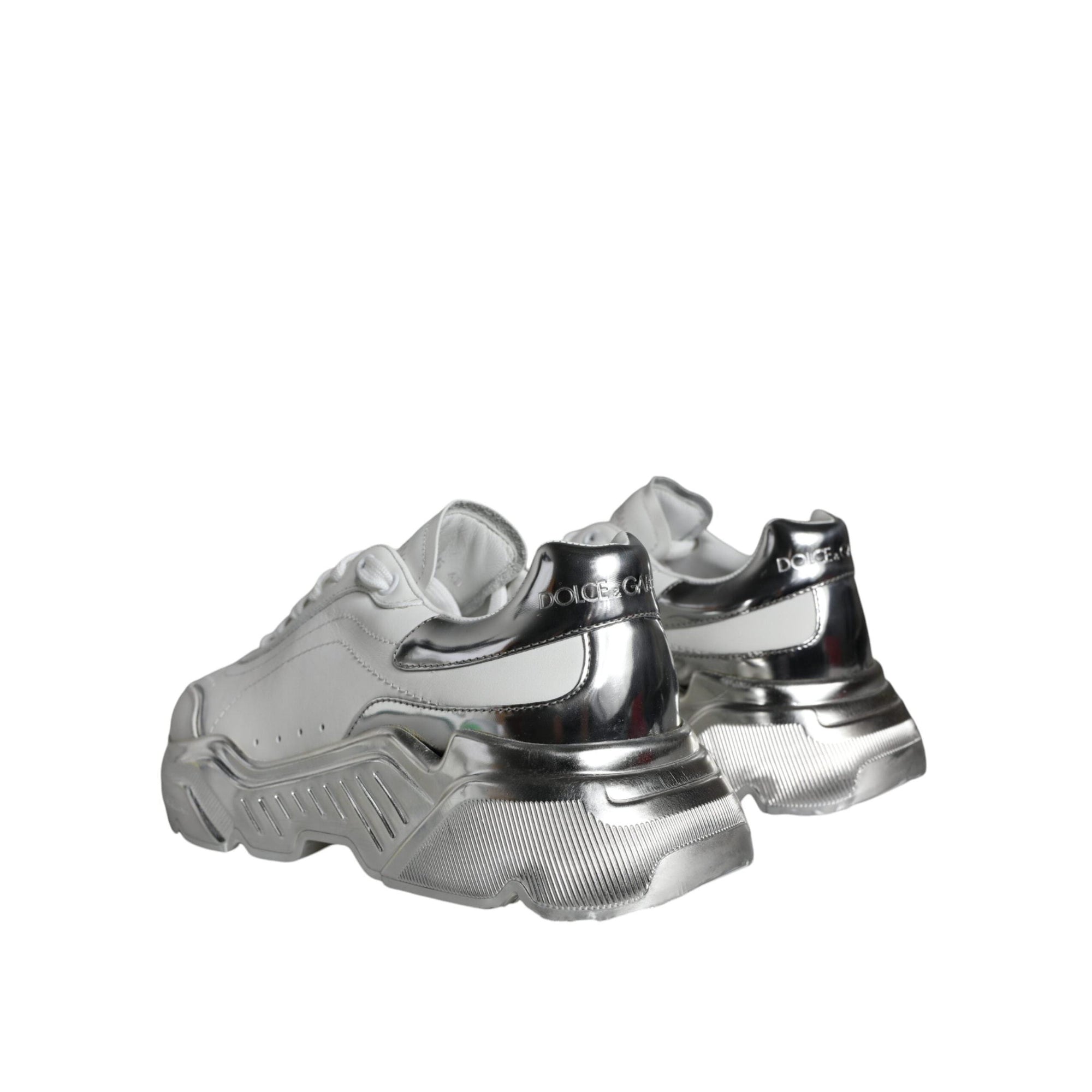 Dolce & Gabbana White Silver Daymaster Leather Sneakers Shoes