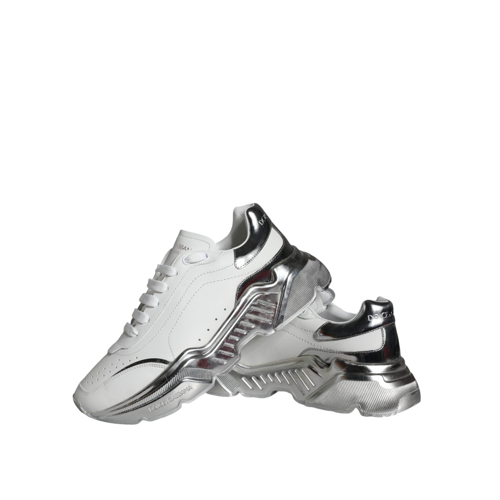 Dolce & Gabbana White Silver Daymaster Leather Sneakers Shoes