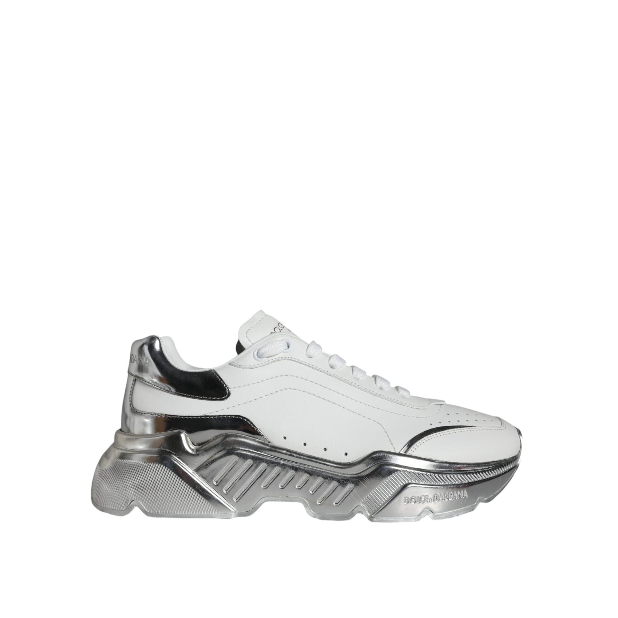 Dolce & Gabbana White Silver Daymaster Leather Sneakers Shoes