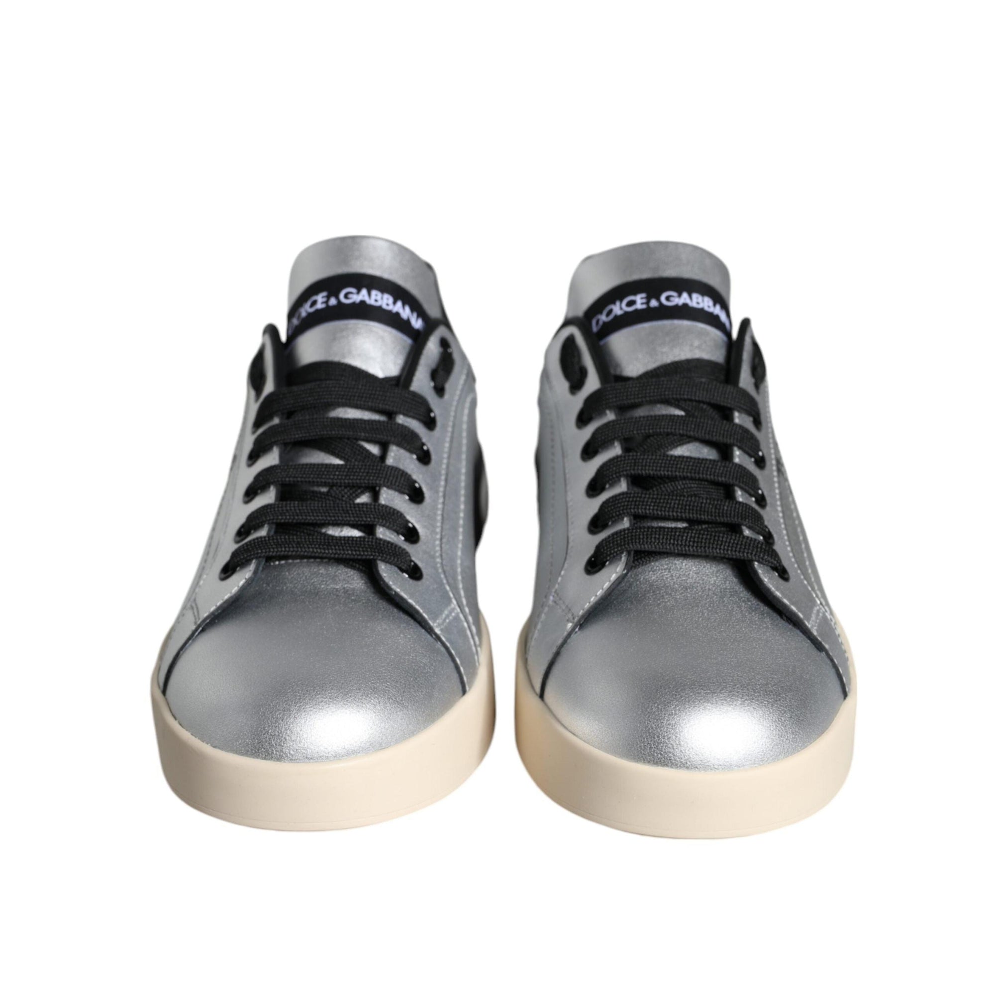 Dolce & Gabbana Silver Portofino Calf Leather Sneakers Shoes