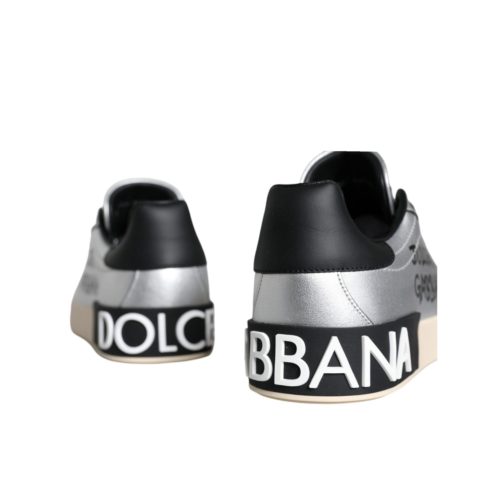 Dolce & Gabbana Silver Portofino Calf Leather Sneakers Shoes