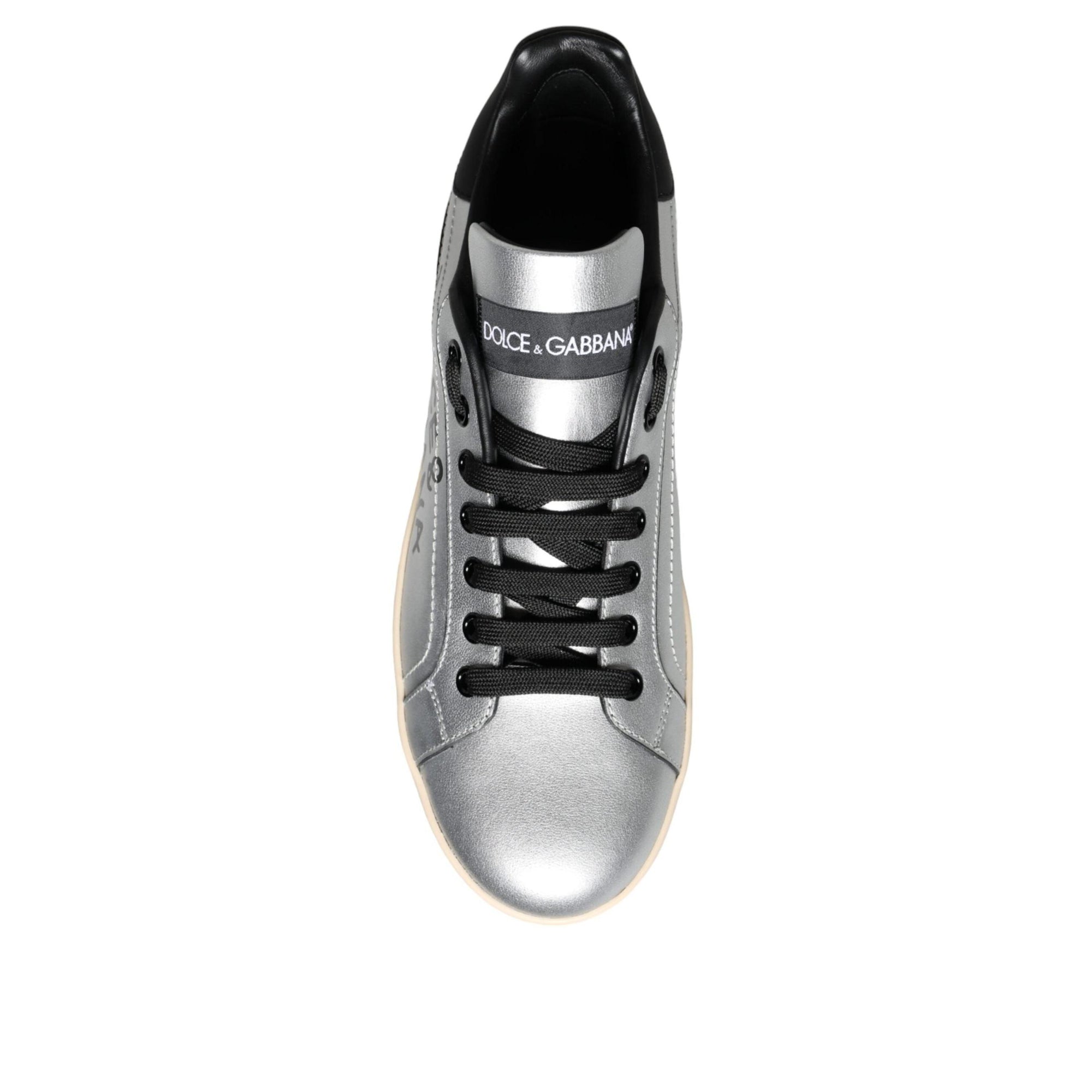 Dolce & Gabbana Silver Portofino Calf Leather Sneakers Shoes