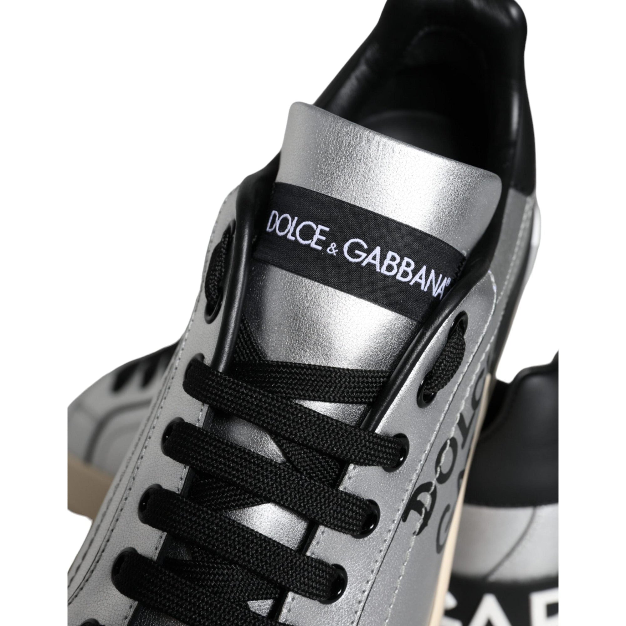 Dolce & Gabbana Silver Portofino Calf Leather Sneakers Shoes