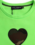 Dolce & Gabbana Green Patchwork Heart Crew Neck Pullover Sweater