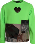 Dolce & Gabbana Green Patchwork Heart Crew Neck Pullover Sweater