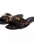 Dolce & Gabbana Brown Leopard Logo Slides Flats Sandals Shoes