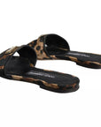 Dolce & Gabbana Brown Leopard Logo Slides Flats Sandals Shoes