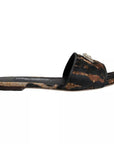 Dolce & Gabbana Brown Leopard Logo Slides Flats Sandals Shoes