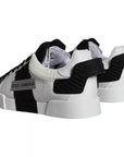 Dolce & Gabbana White Black Leather Low Top Women Sneaker Shoes