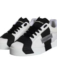 Dolce & Gabbana White Black Leather Low Top Women Sneaker Shoes