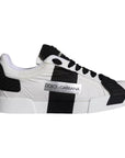 Dolce & Gabbana White Black Leather Low Top Women Sneaker Shoes