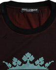 Dolce & Gabbana Bordeaux Crown Print Round Neck Cotton T-shirt