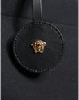 Versace Black Top Handle Canvas Leather Logo Crossbody Tote Bag