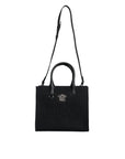 Versace Black Top Handle Canvas Leather Logo Crossbody Tote Bag