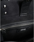 Versace Black Top Handle Canvas Leather Logo Crossbody Tote Bag